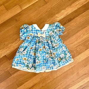 90's blue gingham floral dress baby girl